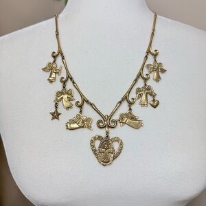 Vintage Jeep Collin’s Joyful Angels Gold Angel Charm Brass Necklace